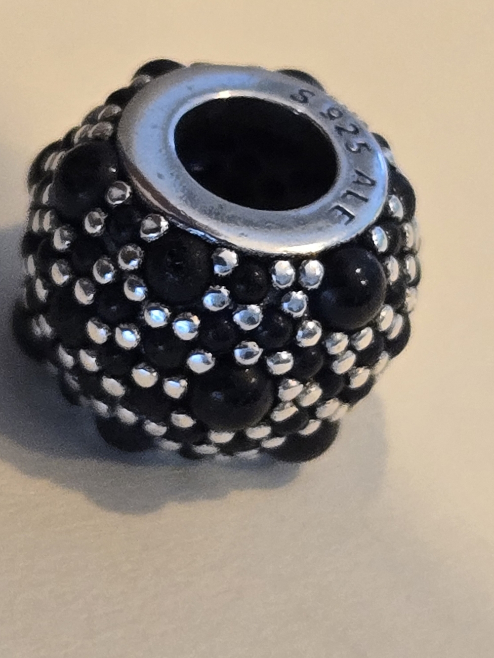 Sterling Silver Black Dot Spacer Bead - 925